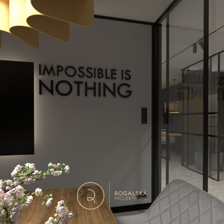 Quiet room / biuro w Agencji Marketingowej w Warszawie. Hasło motywujące na ścianie, przeszklone drzwi w stylu loftowym.