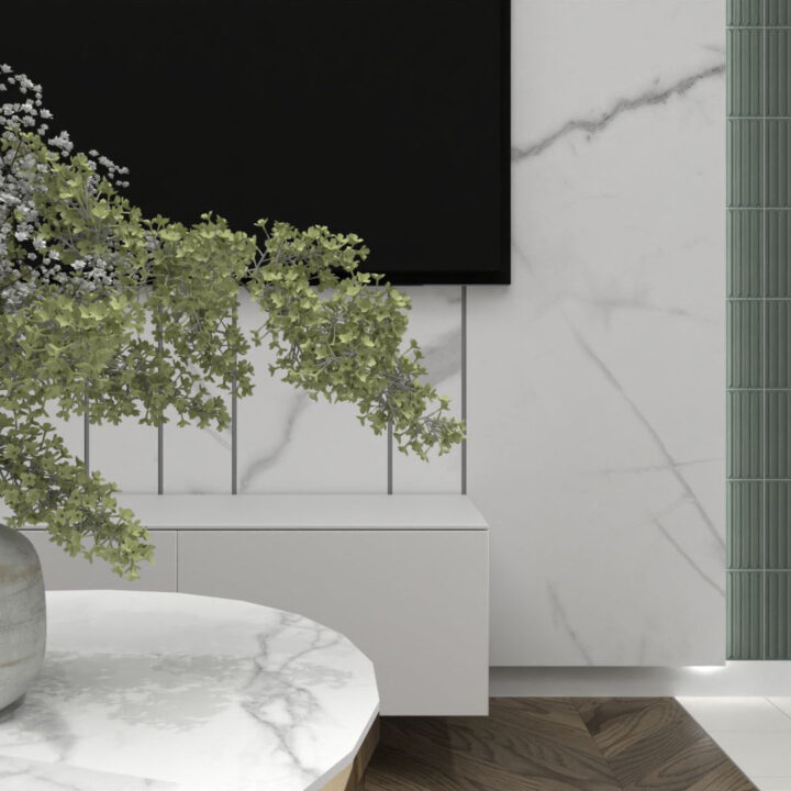 Apartament co nosi kolory ziemi został zaprojektowany pod wynajem. Jest to bardzo jasne wnętrze z elementami ryflowań, złota i marmuru, które nadają mu elegancji.